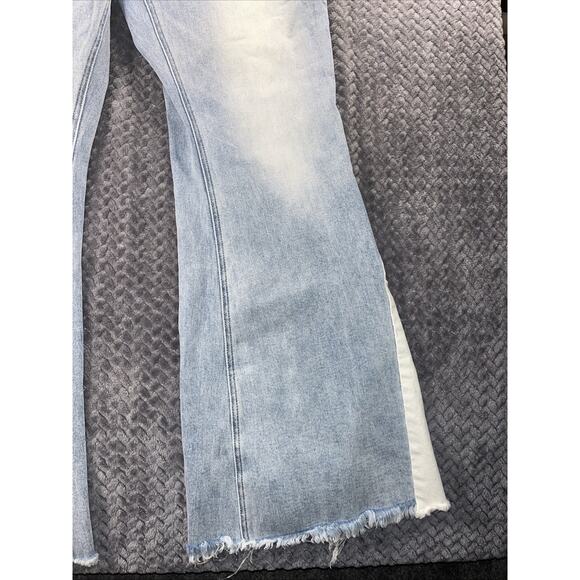 Flying Monkey High Rise Blue White Flare Stretch Jeans Women's 34 18 Festival XL - Picture 3 of 9